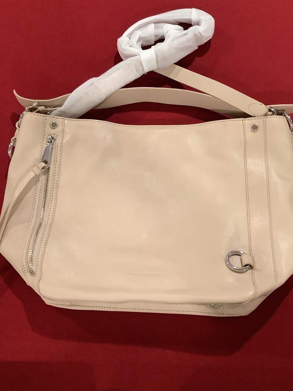 Rebecca Minkoff Cream Leather Shoulder Bag with Silver Hardware